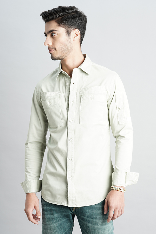 LT GREY FULL SLEEVE SOLID SHIRT (LEO F/SLV FIT)