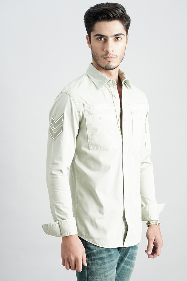 LT GREY FULL SLEEVE SOLID SHIRT (LEO F/SLV FIT)