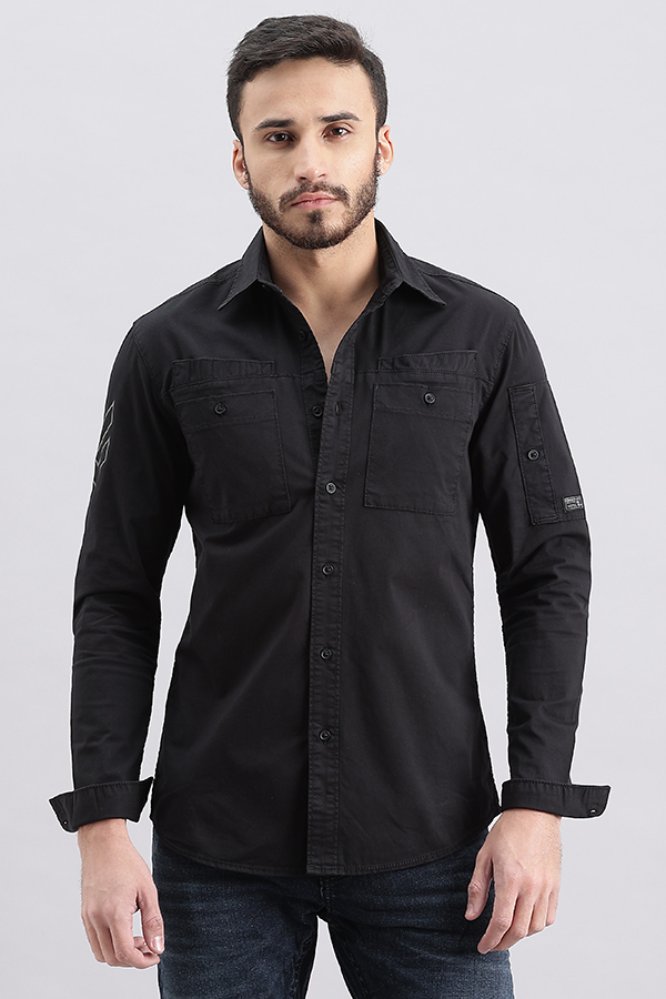 BLACK FULL SLEEVE SOLID SHIRT (LEO F/SLV FIT)