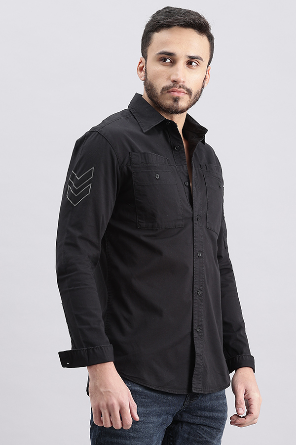 BLACK FULL SLEEVE SOLID SHIRT (LEO F/SLV FIT)