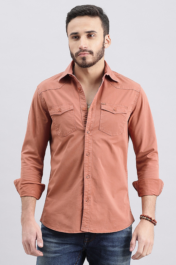 RUST FULL SLEEVE SOLID SHIRT (LEO F/SLV FIT)