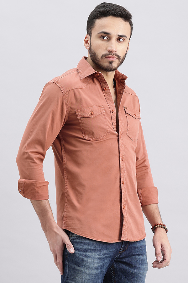 RUST FULL SLEEVE SOLID SHIRT (LEO F/SLV FIT)