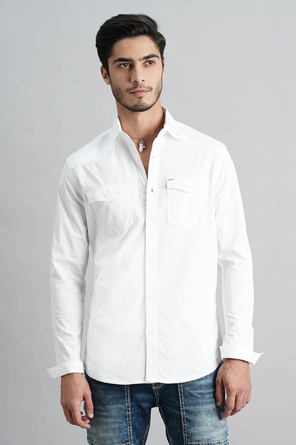 WHITE FULL SLEEVE SOLID SHIRT (LEO F/SLV FIT)