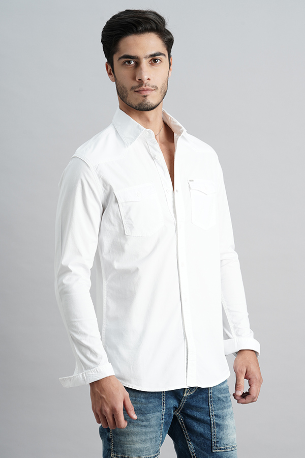 WHITE FULL SLEEVE SOLID SHIRT (LEO F/SLV FIT)