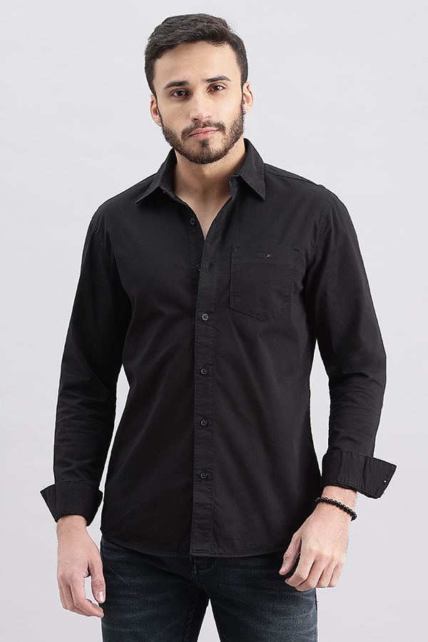 BLACK FULL SLEEVE SOLID SHIRT (LEO F/SLV FIT)