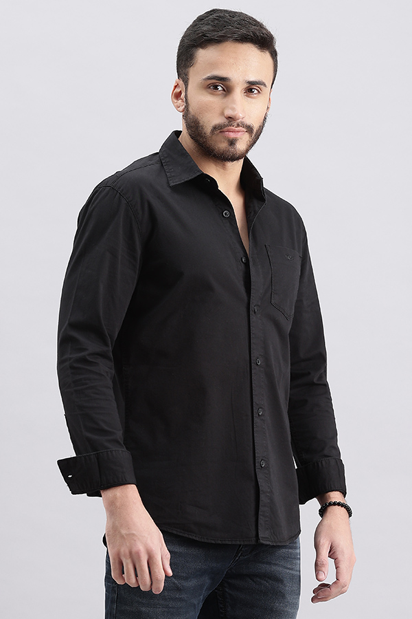 BLACK FULL SLEEVE SOLID SHIRT (LEO F/SLV FIT)