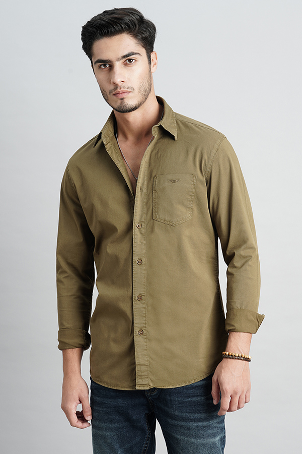 OLIVE FULL SLEEVE SOLID SHIRT (LEO F/SLV FIT)