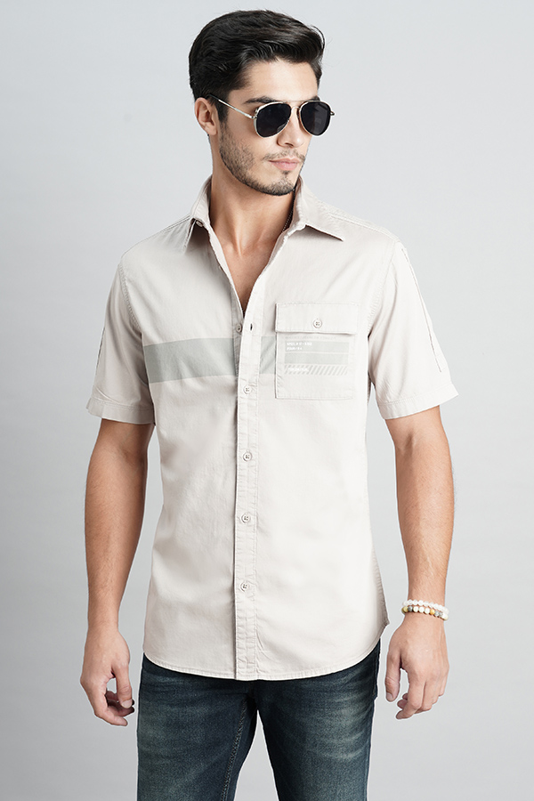 LT SAND HALF SLEEVE SOLID SHIRT (LEO H/SLV FIT)