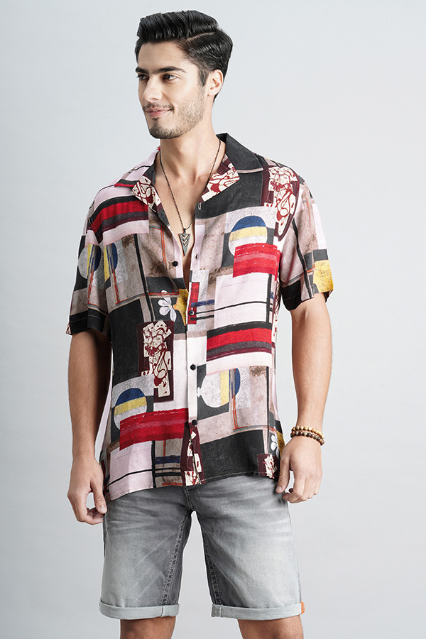 MULTI COLOR HALF SLEEVE PRINTED SHIRT (DECAPARIO H/SLV FIT)