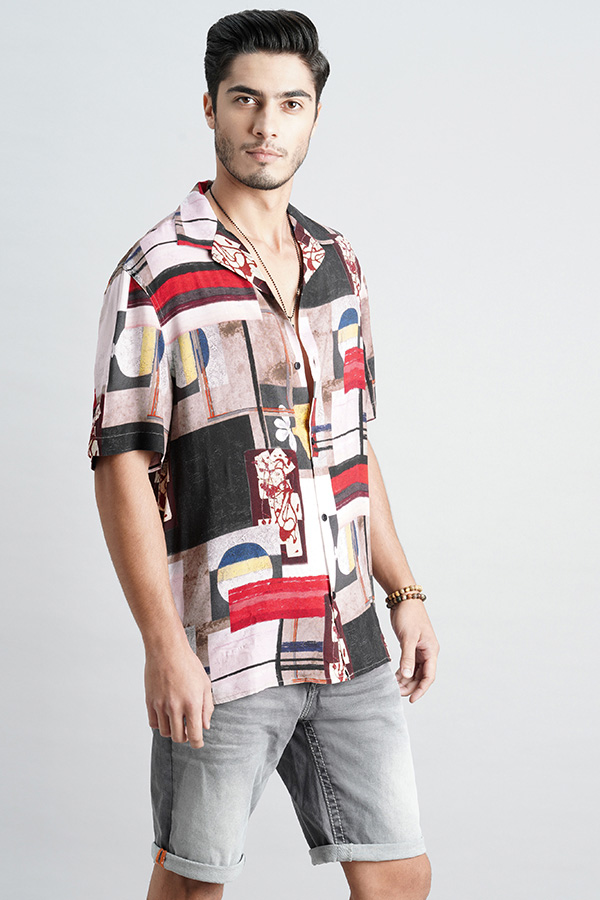 MULTI COLOR HALF SLEEVE PRINTED SHIRT (DECAPARIO H/SLV FIT)