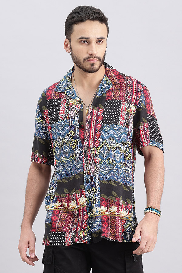 MULTI COLOR HALF SLEEVE PRINTED SHIRT (DECAPARIO H/SLV FIT)