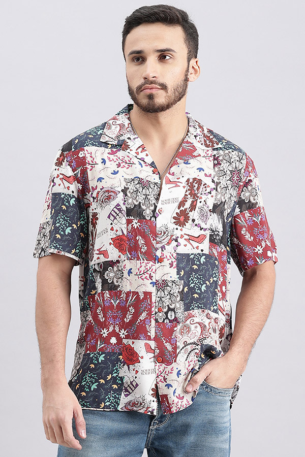 MULTI COLOR HALF SLEEVE PRINTED SHIRT (DECAPARIO H/SLV FIT)