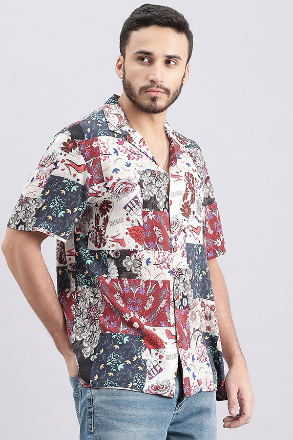 MULTI COLOR HALF SLEEVE PRINTED SHIRT (DECAPARIO H/SLV FIT)