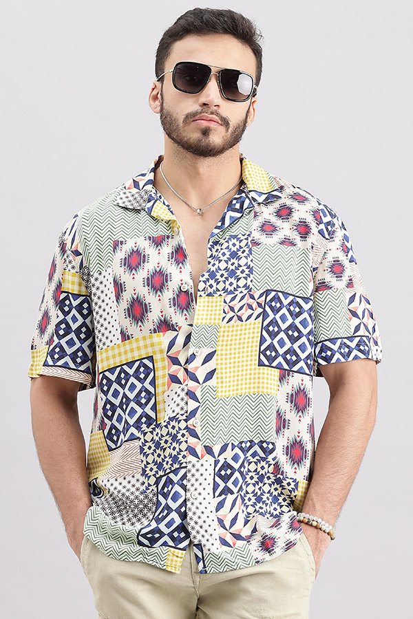 MULTI COLOR HALF SLEEVE PRINTED SHIRT (DECAPARIO H/SLV FIT)