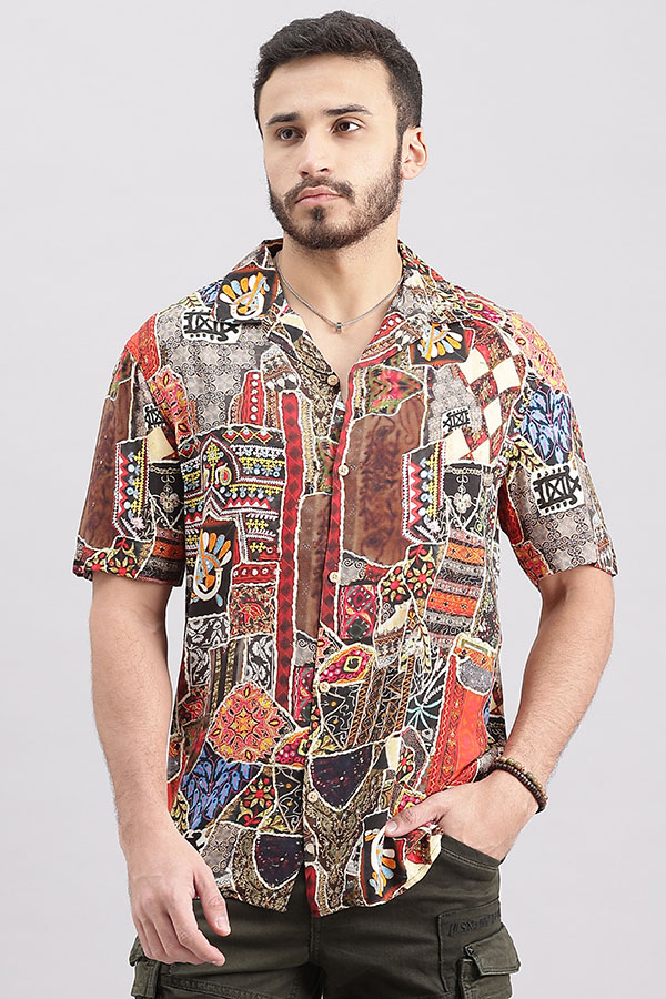 MULTI COLOR HALF SLEEVE PRINTED SHIRT (DECAPARIO H/SLV FIT)