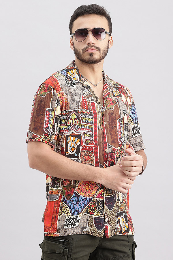 MULTI COLOR HALF SLEEVE PRINTED SHIRT (DECAPARIO H/SLV FIT)