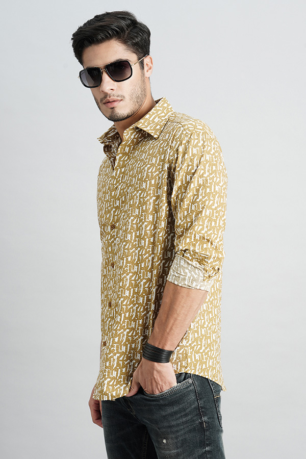 KHAKI FULL SLEEVE SEERSUCKER SHIRT (ZACK F/SLV FIT)