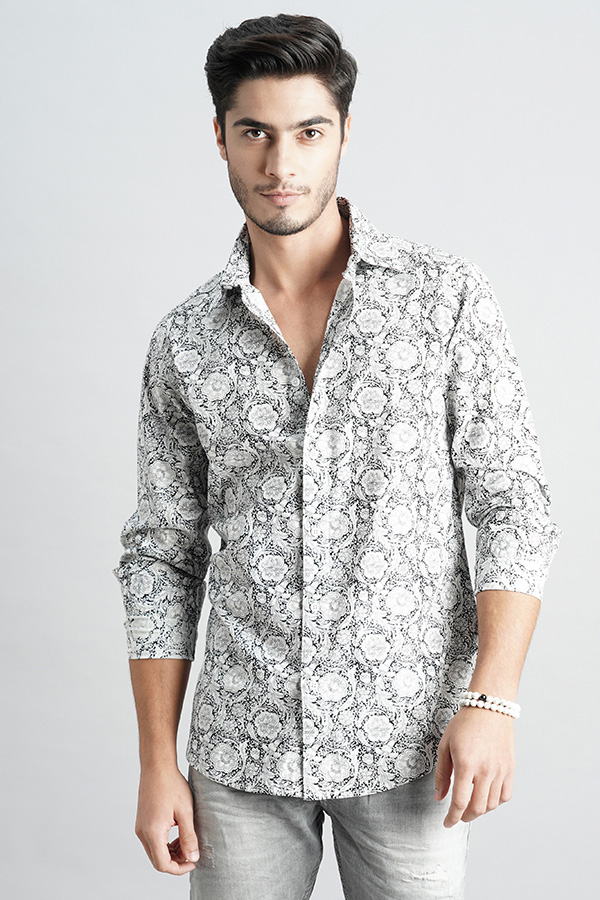 BLACK FULL SLEEVE PRINTED SHIRT (ZACK F/SLV FIT)