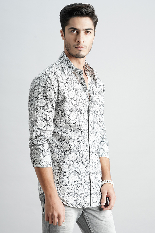 BLACK FULL SLEEVE PRINTED SHIRT (ZACK F/SLV FIT)