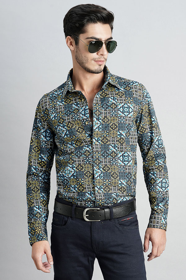 BLACK BLUE FULL SLEEVE PRINTED SHIRT (ZACK F/SLV FIT)