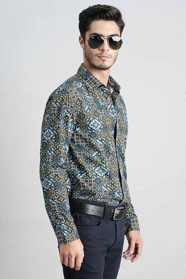 BLACK BLUE FULL SLEEVE PRINTED SHIRT (ZACK F/SLV FIT)