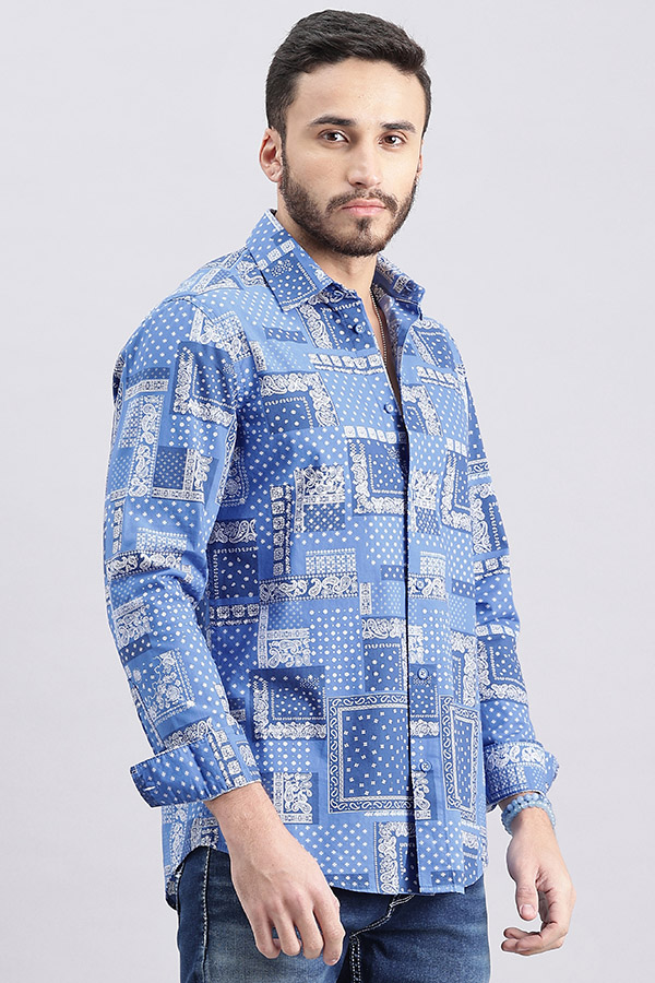 BLUE FULL SLEEVE PRINTED SHIRT (ZACK F/SLV FIT)