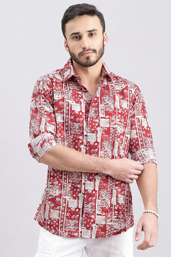 PINK FULL SLEEVE PRINTED SHIRT (ZACK F/SLV FIT)