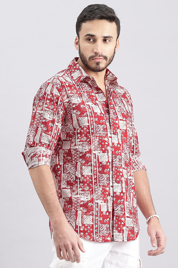 PINK FULL SLEEVE PRINTED SHIRT (ZACK F/SLV FIT)