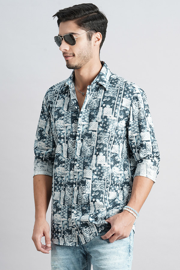 BLUE FULL SLEEVE PRINTED SHIRT (ZACK F/SLV FIT)