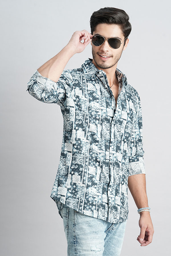 BLUE FULL SLEEVE PRINTED SHIRT (ZACK F/SLV FIT)