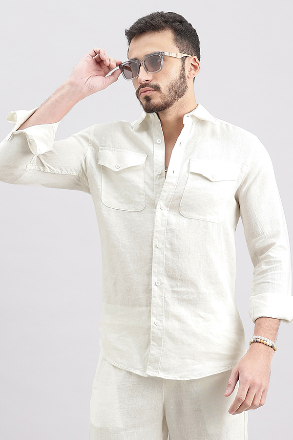 WHITE FULL SLEEVE LINEN SHIRT (LEO F/SLV FIT)