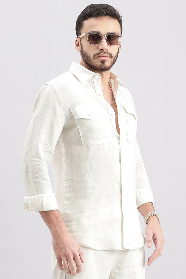 WHITE FULL SLEEVE LINEN SHIRT (LEO F/SLV FIT)