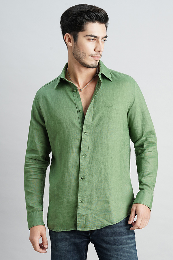 DK GREEN FULL SLEEVE LINEN SHIRT (ZACK F/SLV FIT)