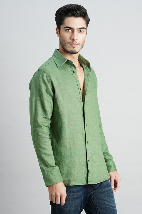 DK GREEN FULL SLEEVE LINEN SHIRT (ZACK F/SLV FIT)