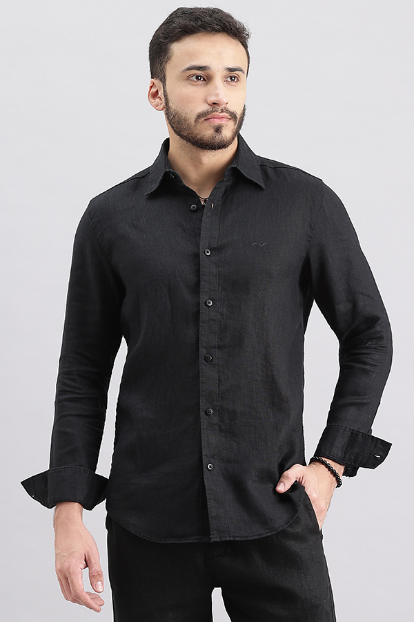 BLACK FULL SLEEVE LINEN SHIRT (ZACK F/SLV FIT)