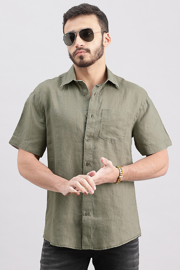 DK STONE HALF SLEEVE LINEN SHIRT (ZACK H/SLV FIT)