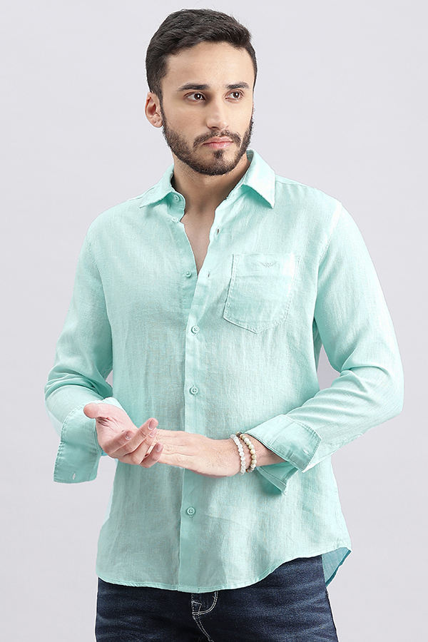 AQUA BLUE FULL SLEEVE LINEN SHIRT (ZACK F/SLV FIT)