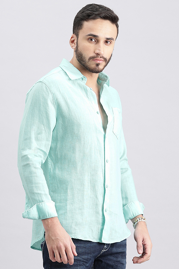 AQUA BLUE FULL SLEEVE LINEN SHIRT (ZACK F/SLV FIT)