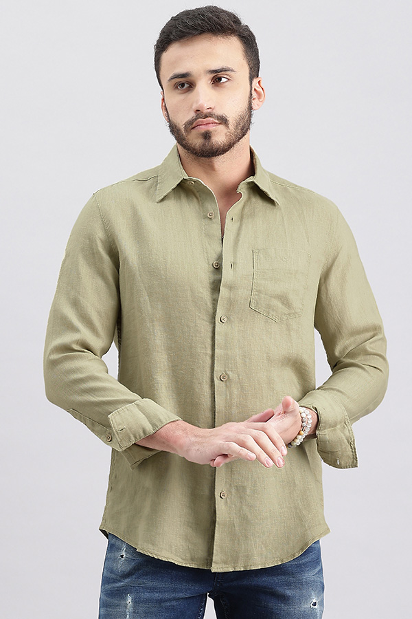 KHAKI FULL SLEEVE LINEN SHIRT (ZACK F/SLV FIT)