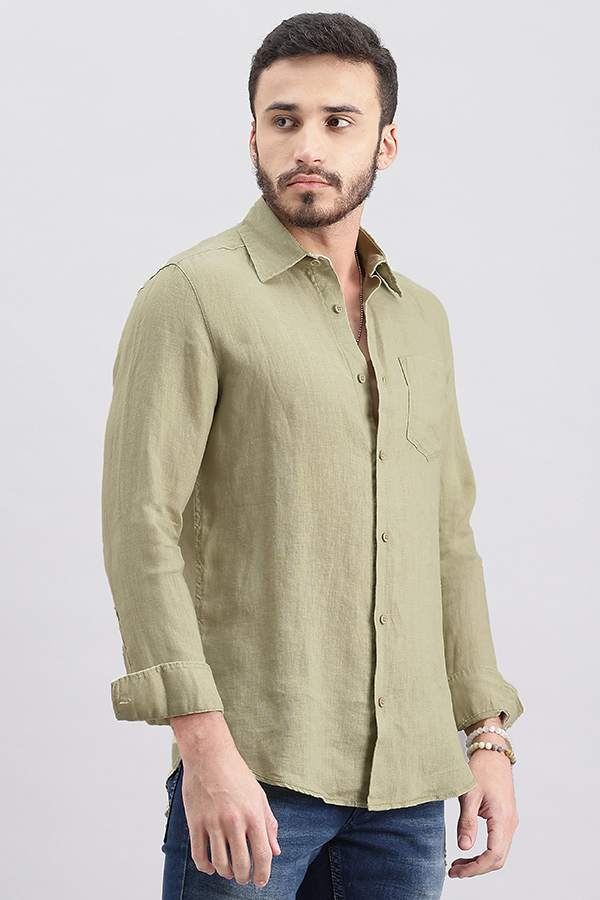 KHAKI FULL SLEEVE LINEN SHIRT (ZACK F/SLV FIT)