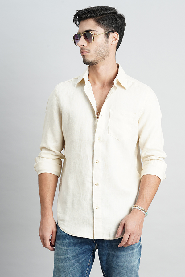 BEIGE FULL SLEEVE LINEN SHIRT (ZACK F/SLV FIT)