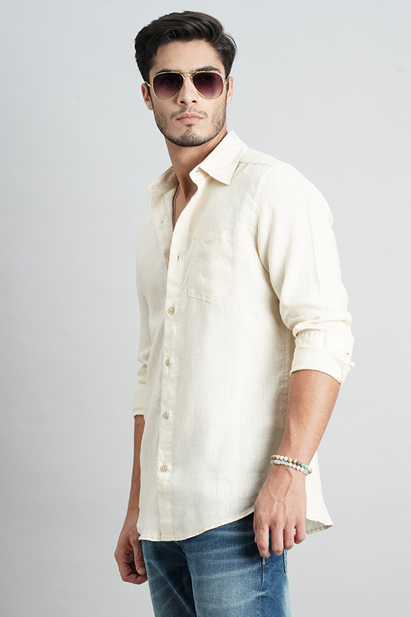 BEIGE FULL SLEEVE LINEN SHIRT (ZACK F/SLV FIT)