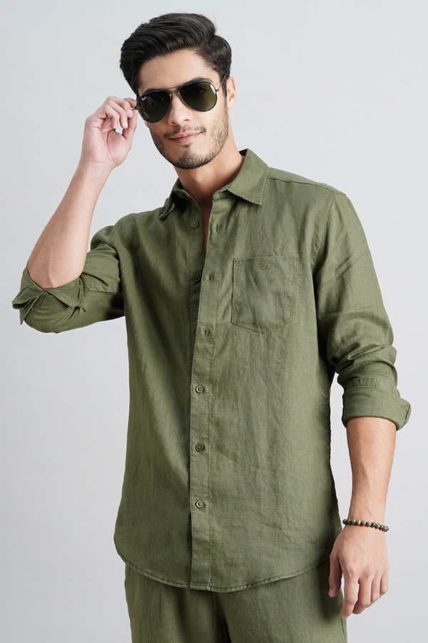 OLIVE FULL SLEEVE LINEN SHIRT (ZACK F/SLV FIT)