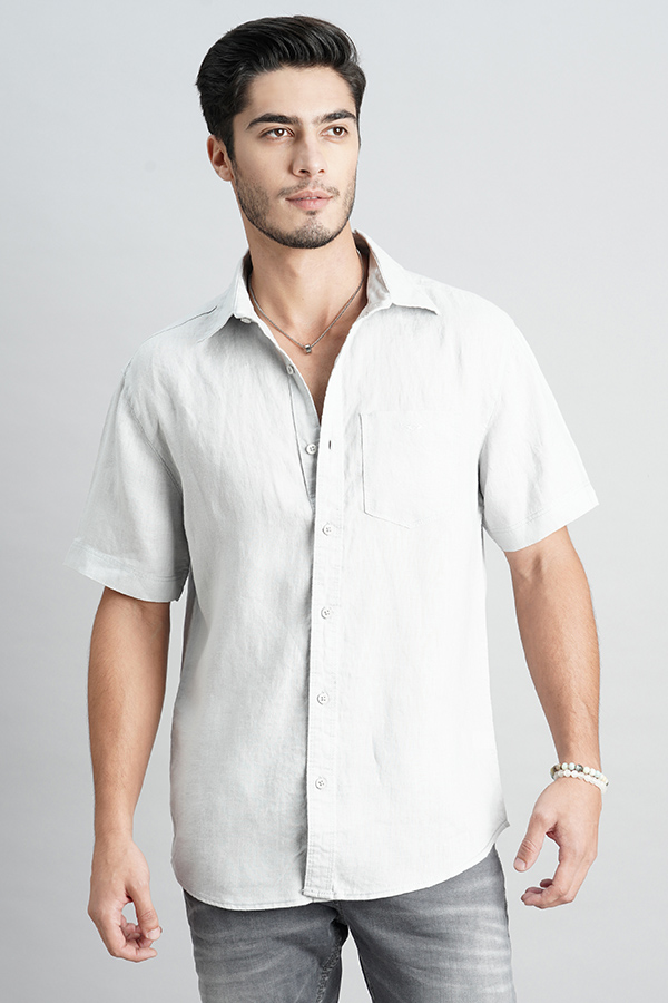 LT GREY HALF SLEEVE LINEN SHIRT (ZACK H/SLV FIT)