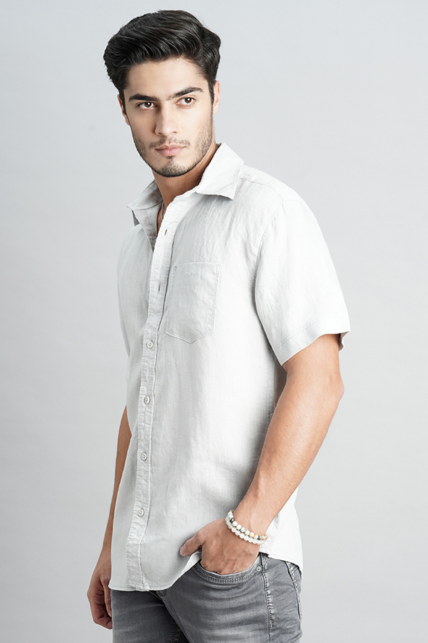 LT GREY HALF SLEEVE LINEN SHIRT (ZACK H/SLV FIT)