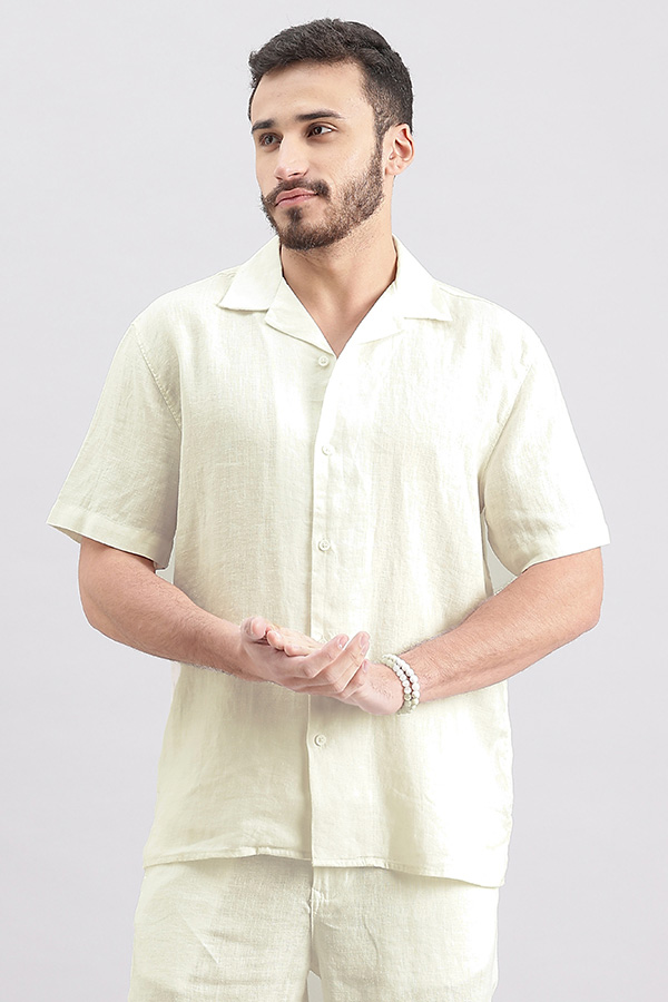 WHITE HALF SLEEVE LINEN SHIRT (ZACK H/SLV FIT)