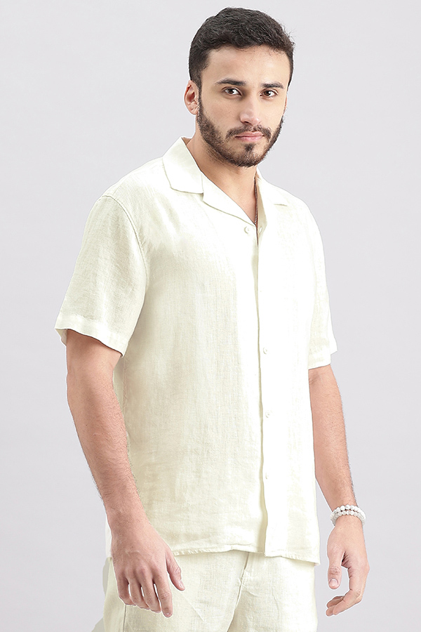 WHITE HALF SLEEVE LINEN SHIRT (ZACK H/SLV FIT)