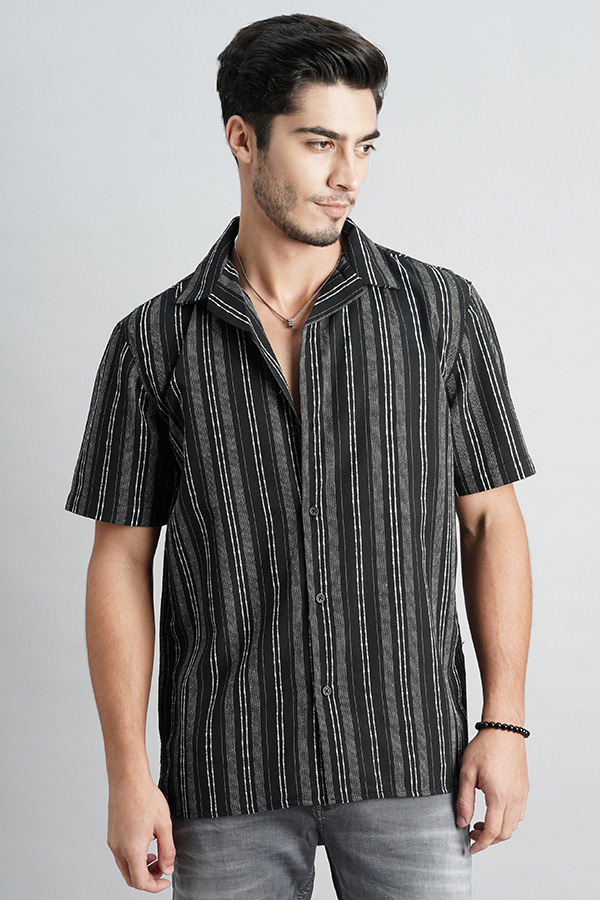 BLACK WHITE HALF SLEEVE STRIPE SHIRT (TONY H/SLV FIT)