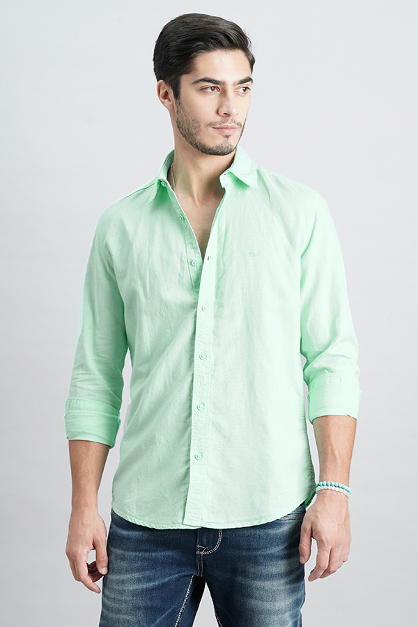 MINT GREEN FULL SLEEVE LINEN SOLID SHIRT (ZACK F/SLV FIT)