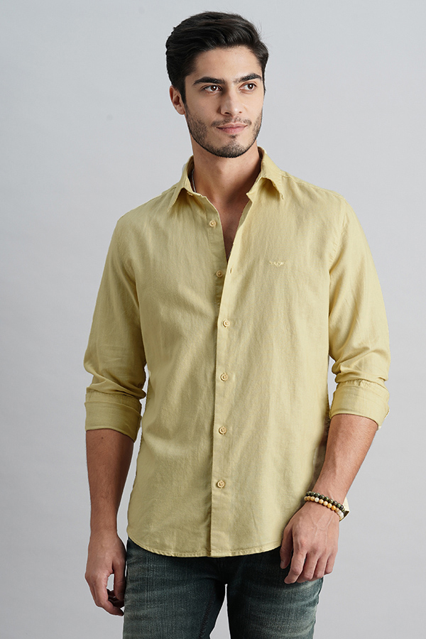 LT KHAKI FULL SLEEVE LINEN SOLID SHIRT (ZACK F/SLV FIT)